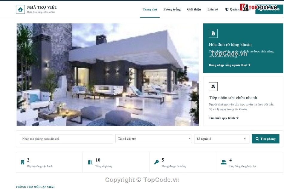 Website quản lý,quản lý trọ,code quản lý nhà trọ